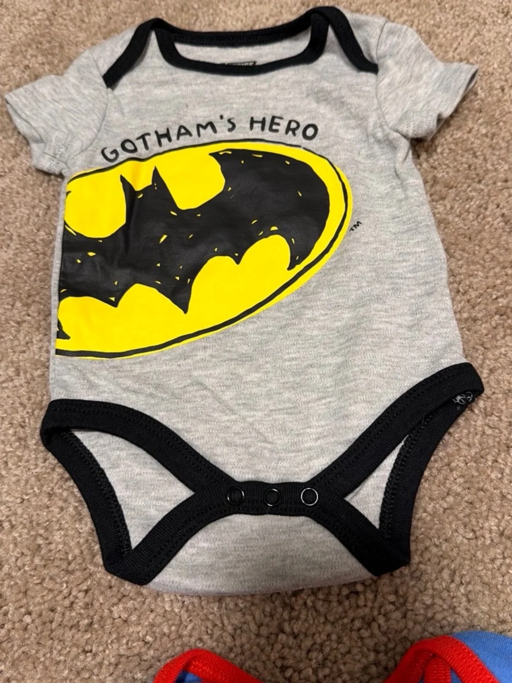 Justice Superhero Trio Onesies - Blue, Red, Gray
